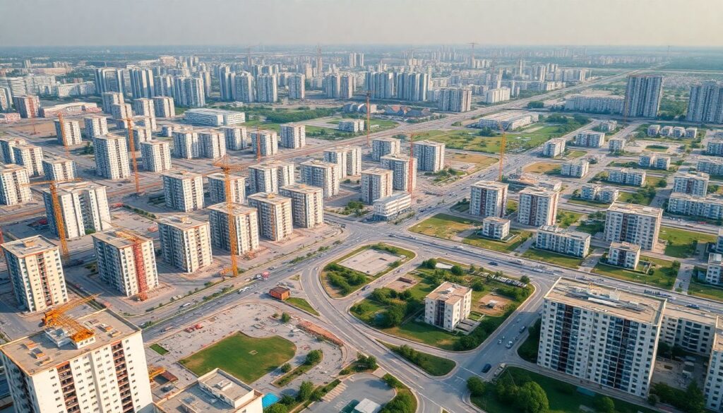 Строительство жилых кварталов и инфраструктурная поддержка - иллюстрация